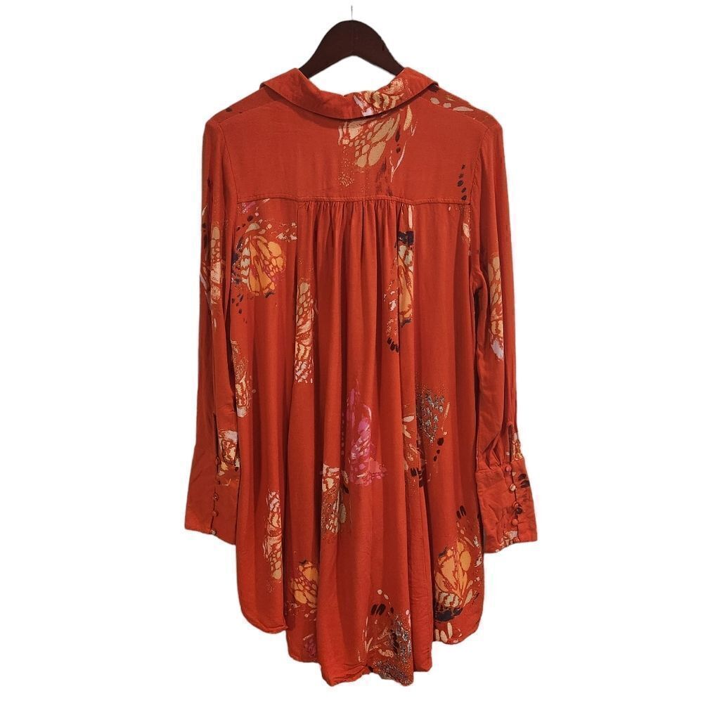 Free People Field Of Butterflies Tunic Top Floral Orange Medium - Picture 4 of 9
